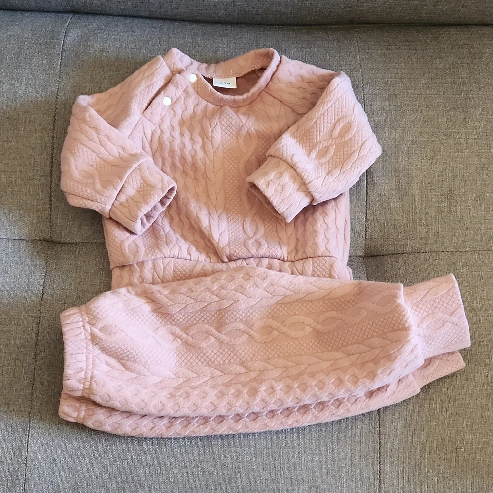 Baby Long Sleeve Pullover Sweatshirt & Pants Set 2pcs light pink